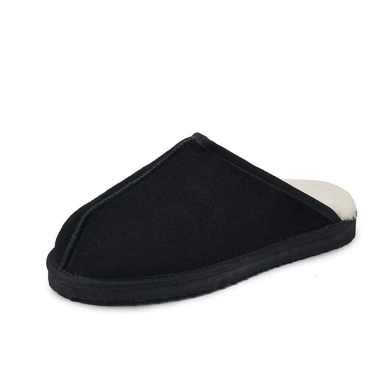 Snow Paw Black Classic Men's Sheepskin Slippers